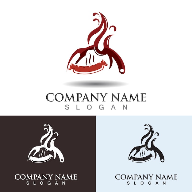 Hot grill logo template for business restaurant vector