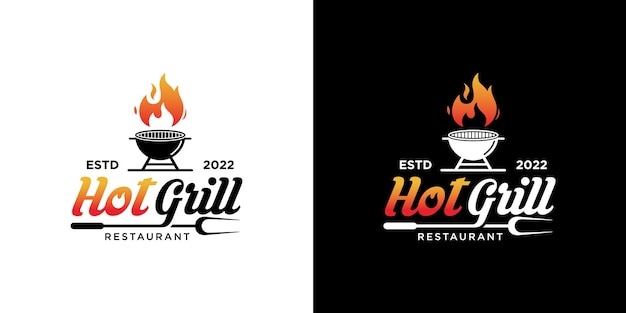 Hot grill logo template vector