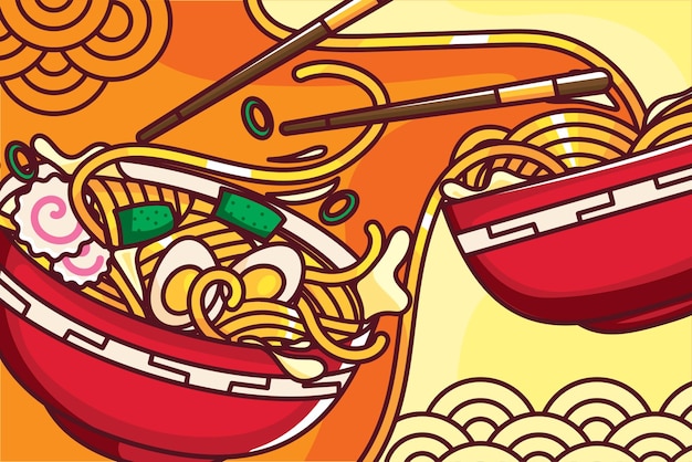 Hot japanese ramen illustration background