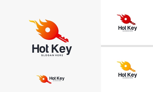 Hot Key 로고 디자인 컨셉, Fire Key 로고 템플릿 디자인, Fire 로고 디자인 벡터