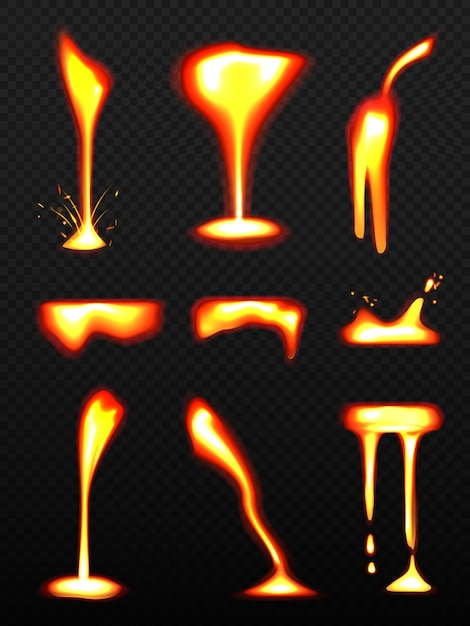 Hot lava Burning liquid glowing lava decent vector pictures set