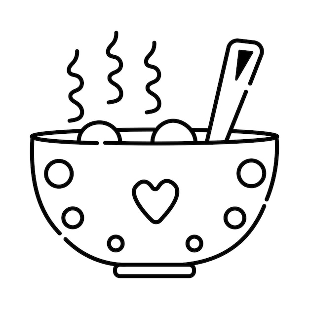 Pasto caldo icona piatto bianco e nero linea vettoriale illustrazione di una pentola con cibo fatto in casa