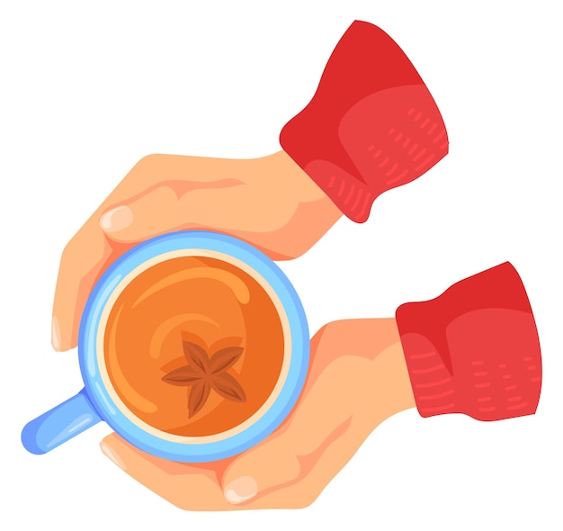 Hot mulled wine cartoon icon Cup in human hands