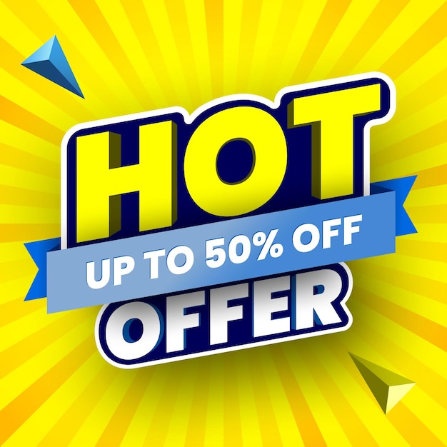 Hot offer sale banner on yellow striped background Vector illustration
