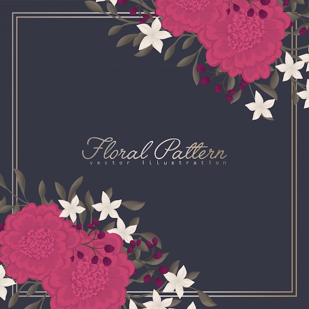 Vector hot pink flower border  dark floral frame