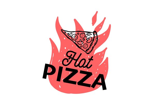 Hot Pizza, met de hand getekende illustraties, vector.