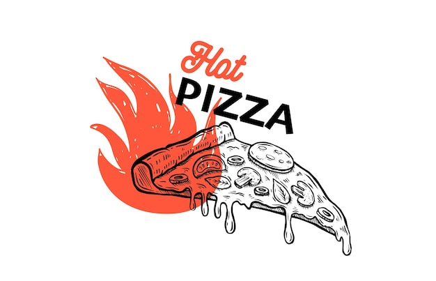 Vector hot pizza, met de hand getekende illustraties, vector.