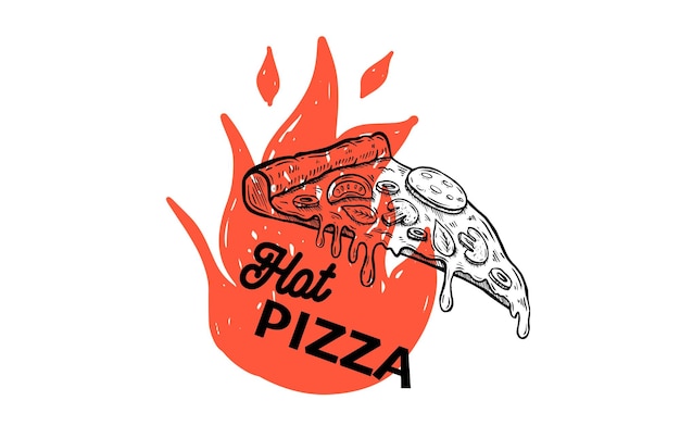 Hot Pizza, met de hand getekende illustraties, vector.