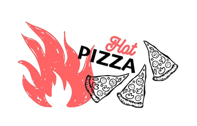 Hot Pizza, met de hand getekende illustraties, vector.