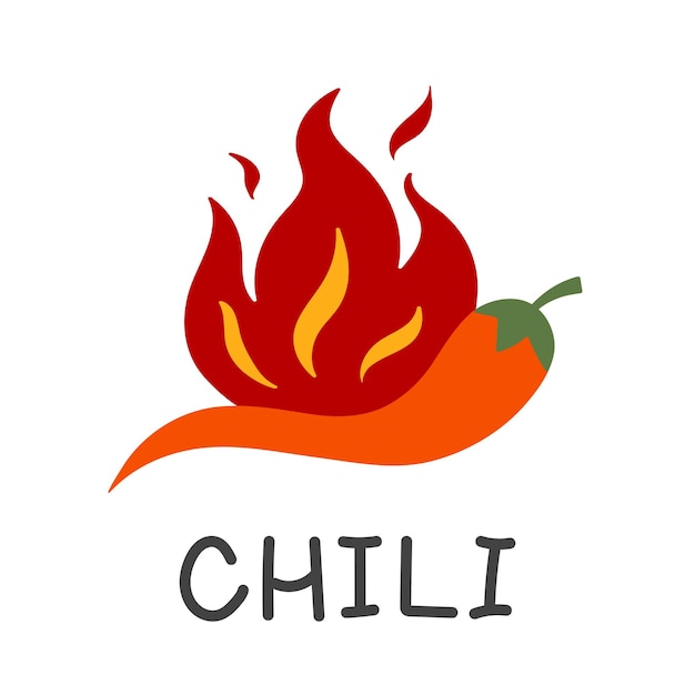 Hot Red Chili Pepper met vuur geïsoleerd plat vectorillustratieontwerp op wit