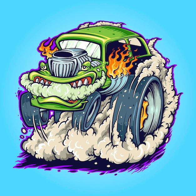 Vector hot road car monster vape vector illustraties voor uw werk logo, mascotte merchandise t-shirt, stickers en labelontwerpen, poster, wenskaarten reclame bedrijf of merken.