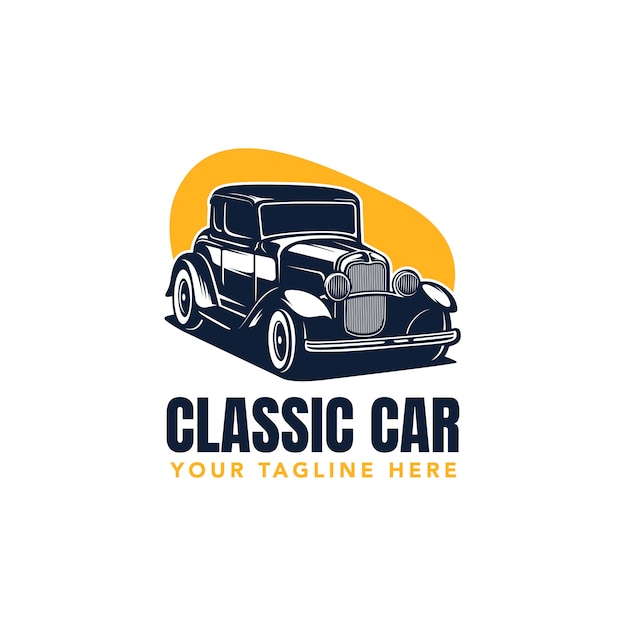 Hot rod classic car logo, vector vintage illustration