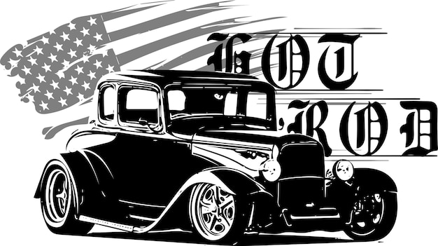 Hot rod classicshotrod origineelluide en snelle race-uitrustinghot rods carold school carvintage carvectorafbeeldingen voor t-shirt