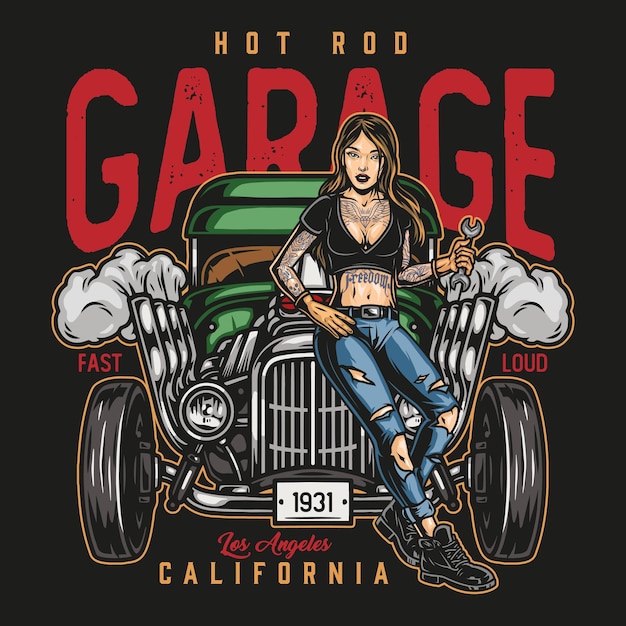 Vector hot rod custom garage vintage label