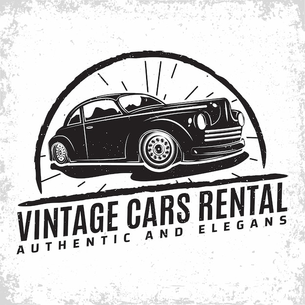 Vector hot rod garage logo design with an emblem of muscle car repair