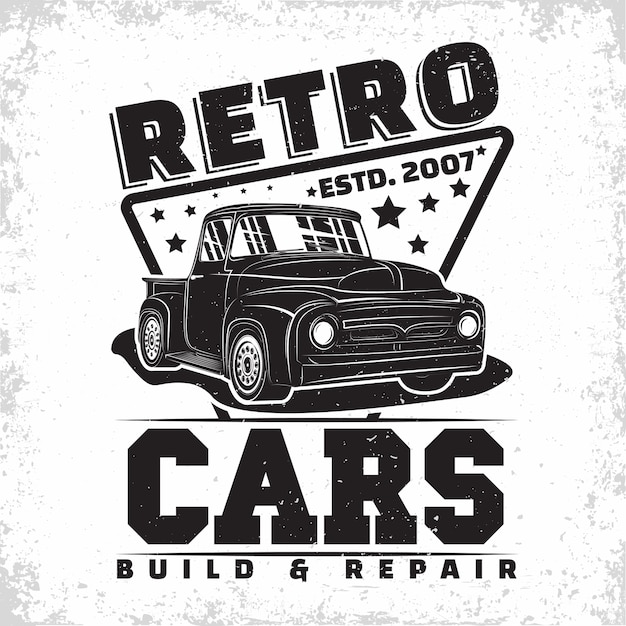 Vettore design del logo del garage hot rod con un emblema della riparazione di muscle car