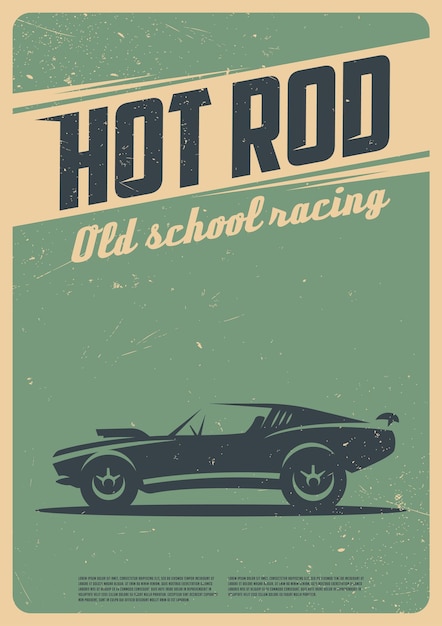 Vettore corse di hot rod. manifesto retrò. vettore