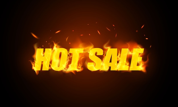 Hot Sale banner. Brandend roodgloeiende vonken realistische vuurvlammen