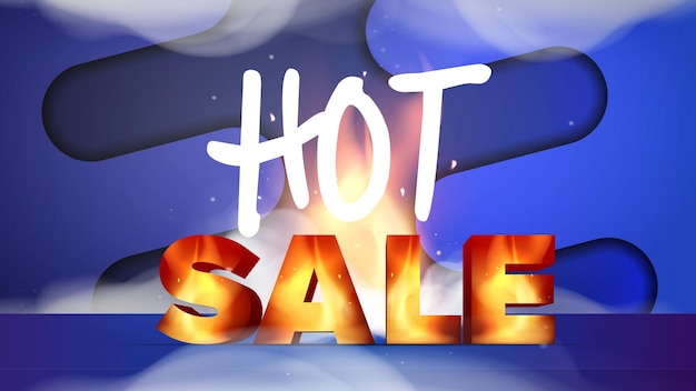 Vector hot sale banner burning letters abstract blue background with smoke readymade banner or poster for advertising campaigns promo or discounts vector illustration