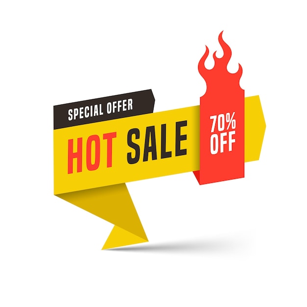 Hot sale banner design template Flat fire flame speech bubbles special offers discounts vector illustration
