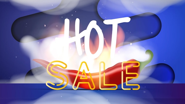 hot sale banner red hot chili pepper abstract blue background with smoke readymade banner or poster for advertising campaigns promo or discounts vector illustration