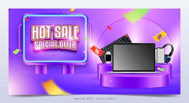 Hot sale banner with podium template and social media post