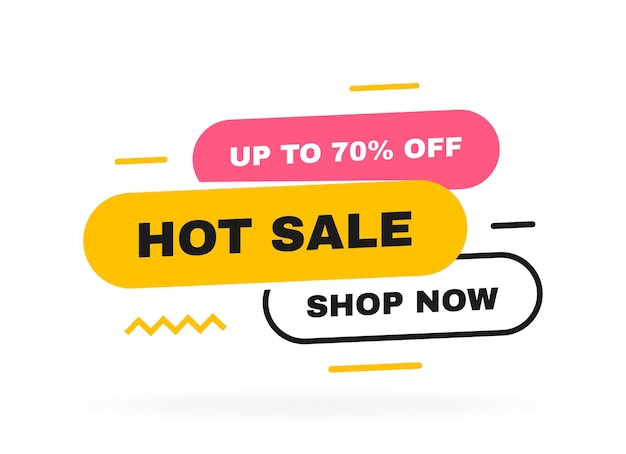 Hot sale bannerontwerp met geometrische elementen shop nu en tot 70 procent korting banners sjabloonontwerp voor zakelijke promotie verkoop en reclame vector illustratie