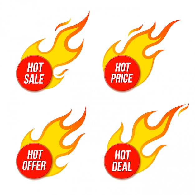 벡터 불꽃을 가진 뜨거운 판매 가격 제안 거래 상표 템플렛 스티커 디자인