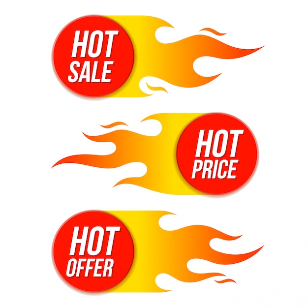 Vettore offerta di vendita calda prezzo etichette modelli adesivi disegni con fiamma
