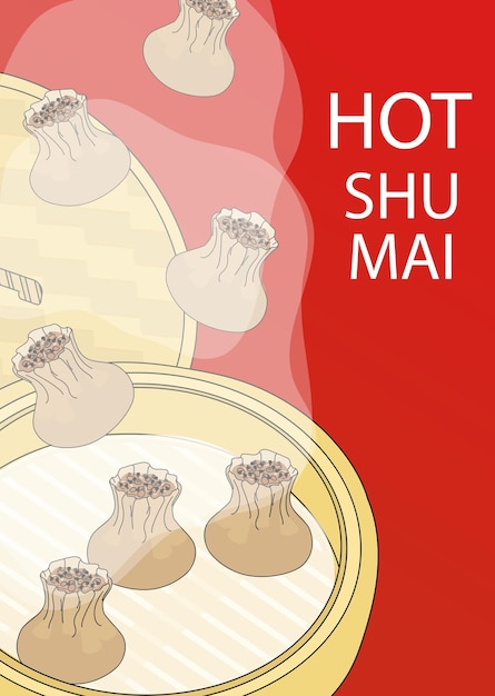 Hot shumai gestoomde knoedels poster vectorillustratie