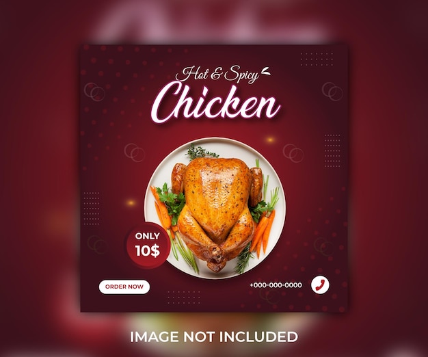 뜨겁고 매운 치킨 소셜 미디어 포스트 디자인