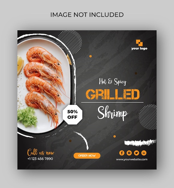 Vector hot and spicy grilled shrimp instagram social media banner post template