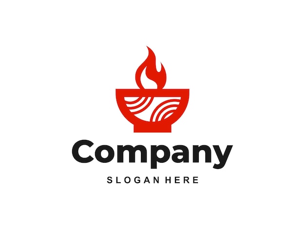 Hot spicy ramen noodle with bowl and fire logo
