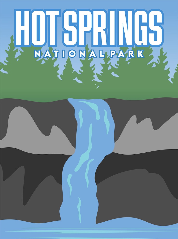 Vector hot springs national park with beautiful views