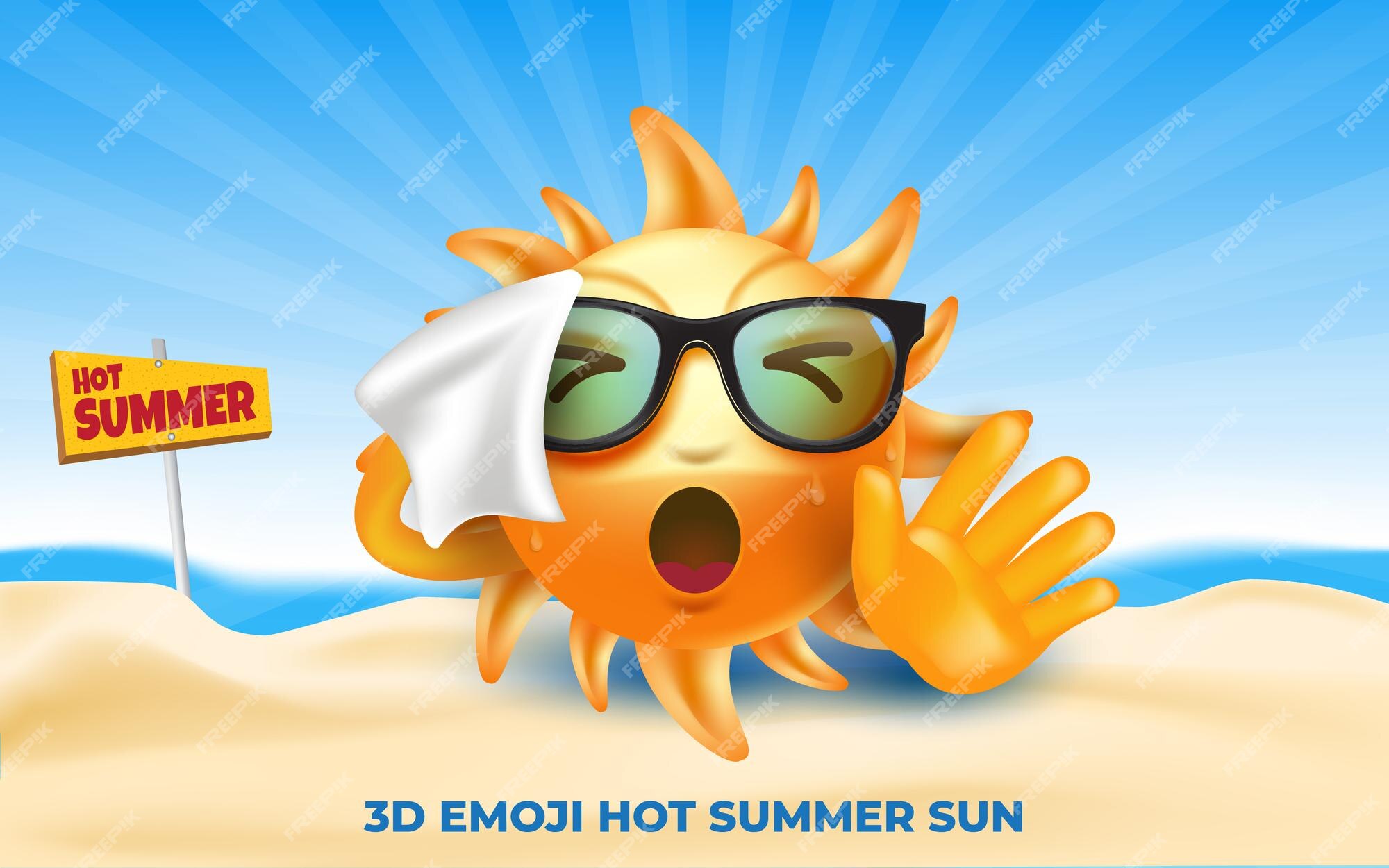 Premium Vector | Hot summer 3d emoji sun cartoon Premium Vector | Hot summer 3d emoji sun cartoon