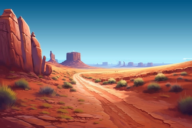 Hot summer desert landscape with road