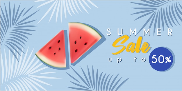 Hot summer sale banner with watermelon