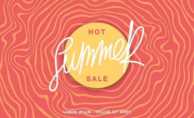 Vector hot summer sale creative banner label with handwritten calligraphy lettering on abstract red wavy vibes background vector artwork