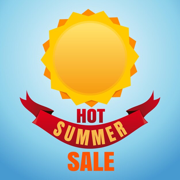 Hot summer sale. sun logo icon and lettering on a blue background.  illustration