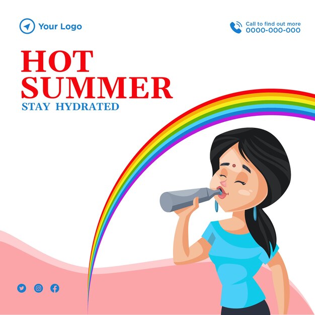 Hot summer stay hydrated banner design template