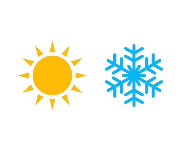 Hot sun and cold snowflake icon or Summer and winter symbol or Sun and snowflake vector icons