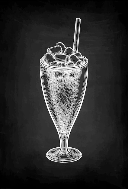 Hot sweet drink with marshmallows. Chalk sketch on blackboard background.
