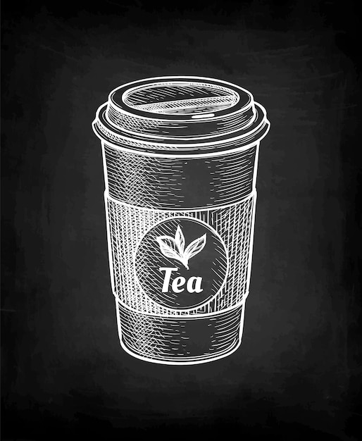 Hot tea. Chalk sketch on blackboard background.