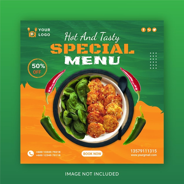Modello di post sui social media dell'annuncio del banner di instagram del menu speciale caldo e piccante