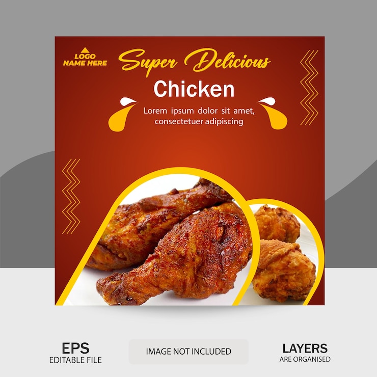 Vector hot and testy super delicious chicken menu facebook, instagram banner ad social media post template