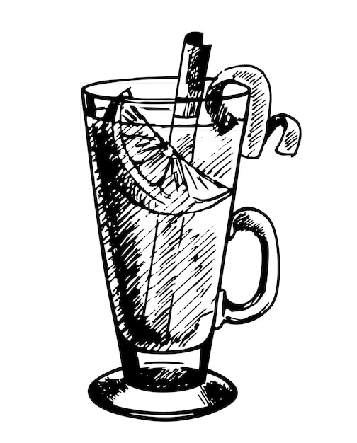 Горячий коктейль «Тодди». Горячий зимний напиток. Рождественская еда. Векторная иллюстрация эскиз.