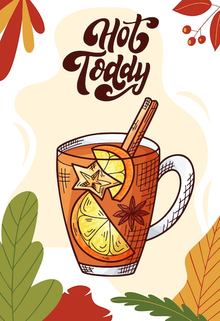 Hot toddy Winter or autumn drink for your design Hand drawn sketch for christmas template Vector