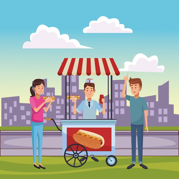 Hotdog cart cartoon