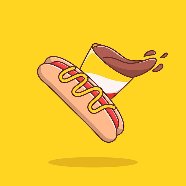 Illustrazione di cartone animato hotdog e cola