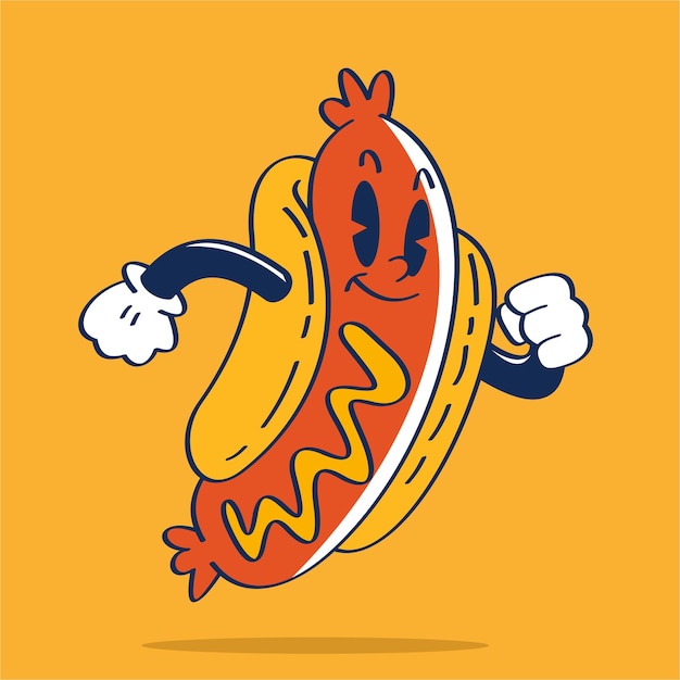 Hotdog dance cartoon character vector hand drawing illustration